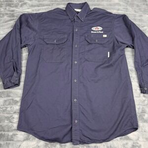 Rasco FR Men XL Navy Blue Flame Resistant Work Shirt Brown & Root CAT 2 FR1305NV